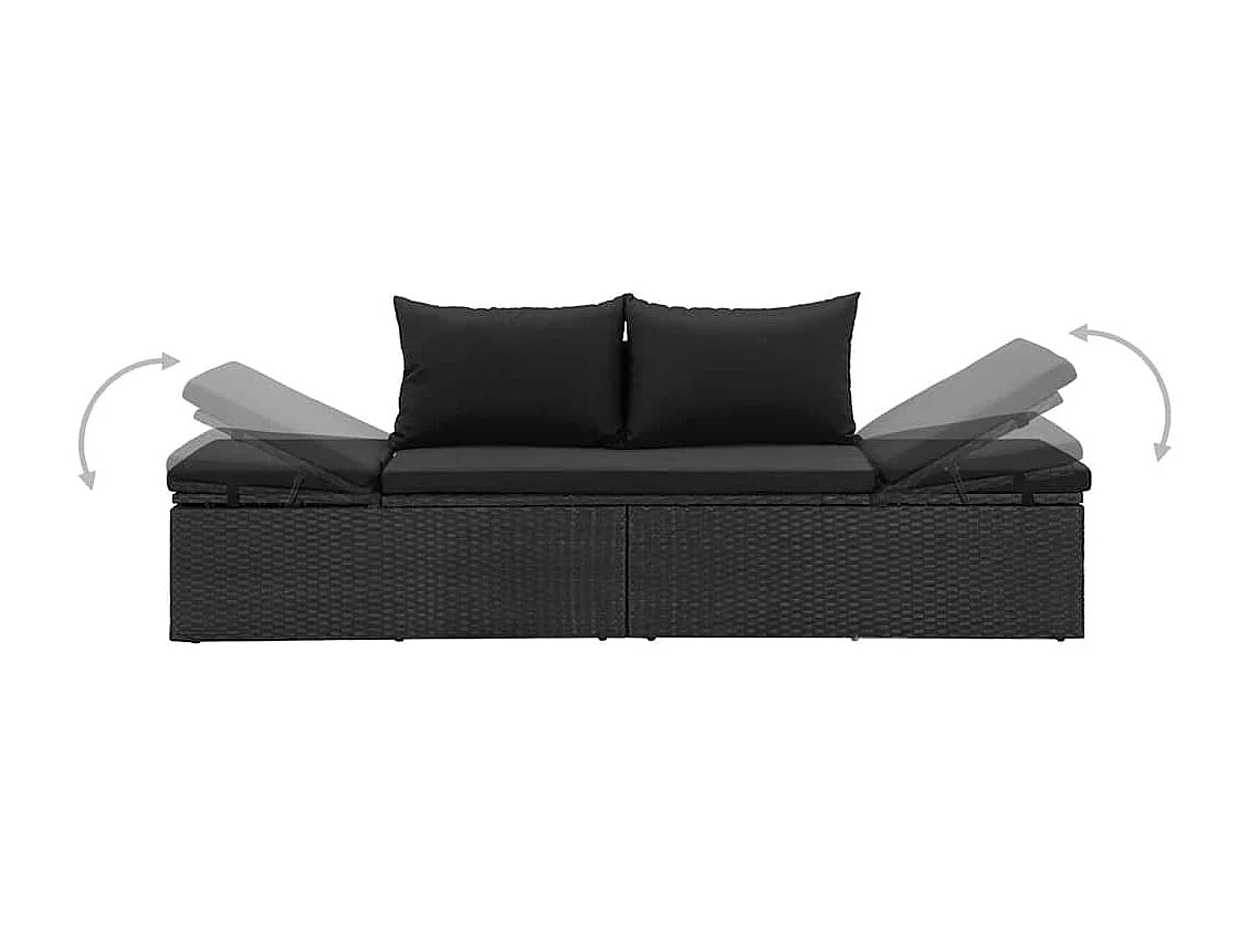 Sonnenliege mit Auflage Poly Rattan Schwarz