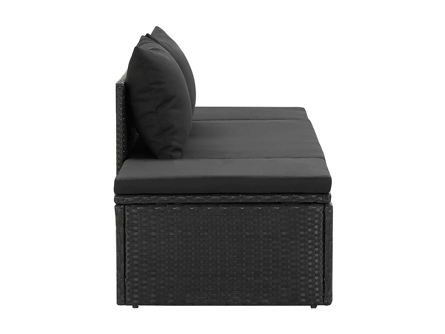 Sonnenliege mit Auflage Poly Rattan Schwarz
