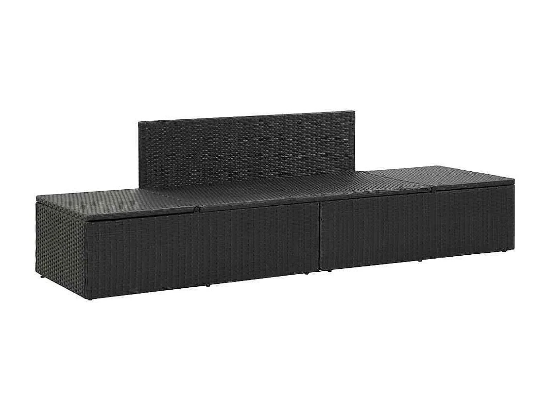 Sonnenliege mit Auflage Poly Rattan Schwarz