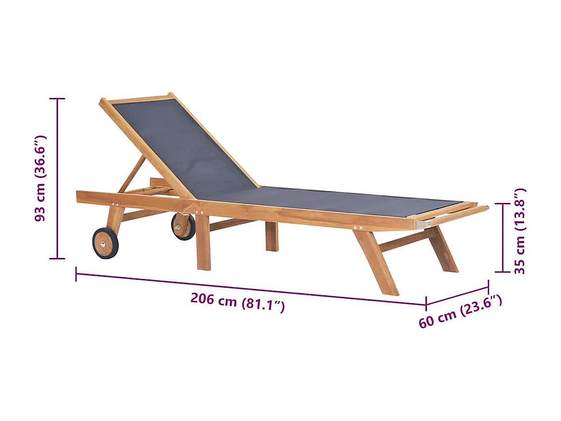 Sonnenliege Klappbar mit Rädern Teak Massivholz und Textilene