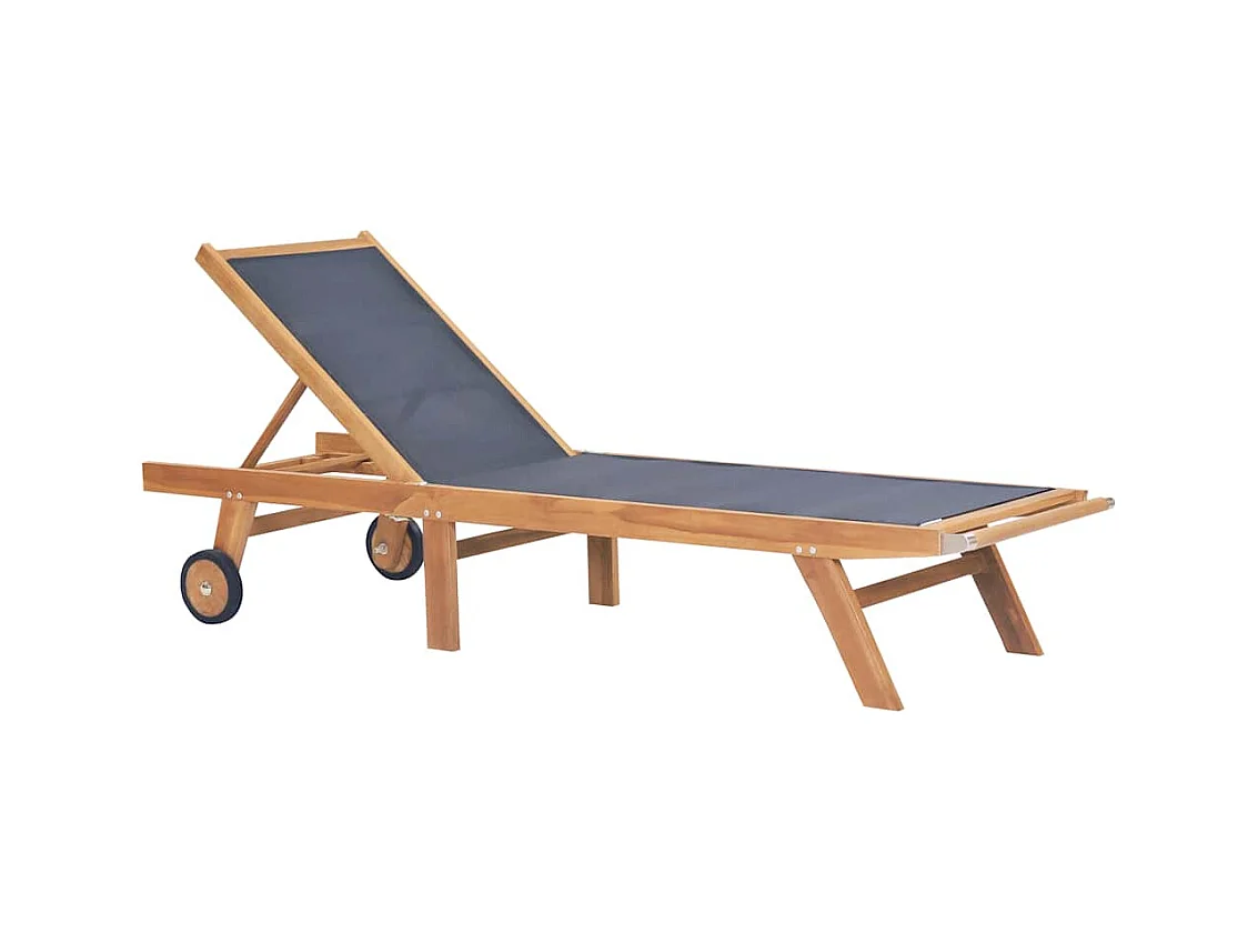 Lettino Pieghevole con Ruote in Massello di Teak e Textilene
