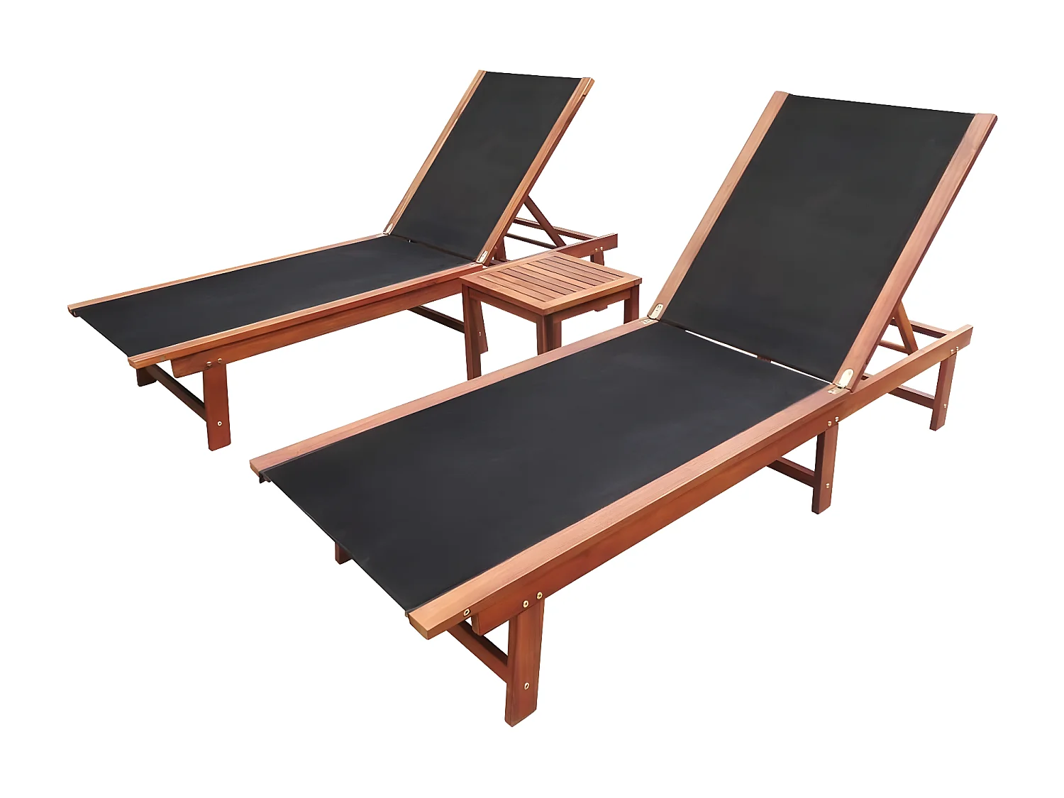 Chaises longues lot de 2 et table Bois d'acacia et textilène