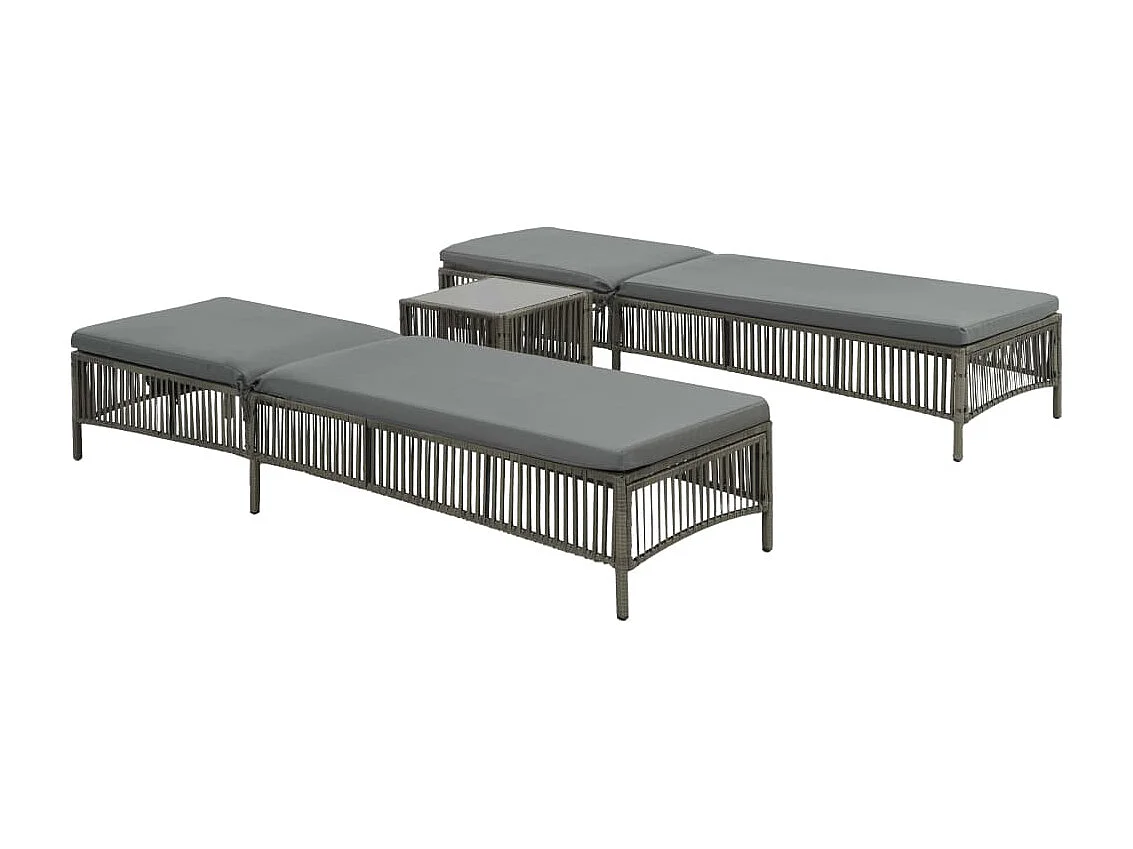 Ligbedden 2 st met tafel poly rattan grijs