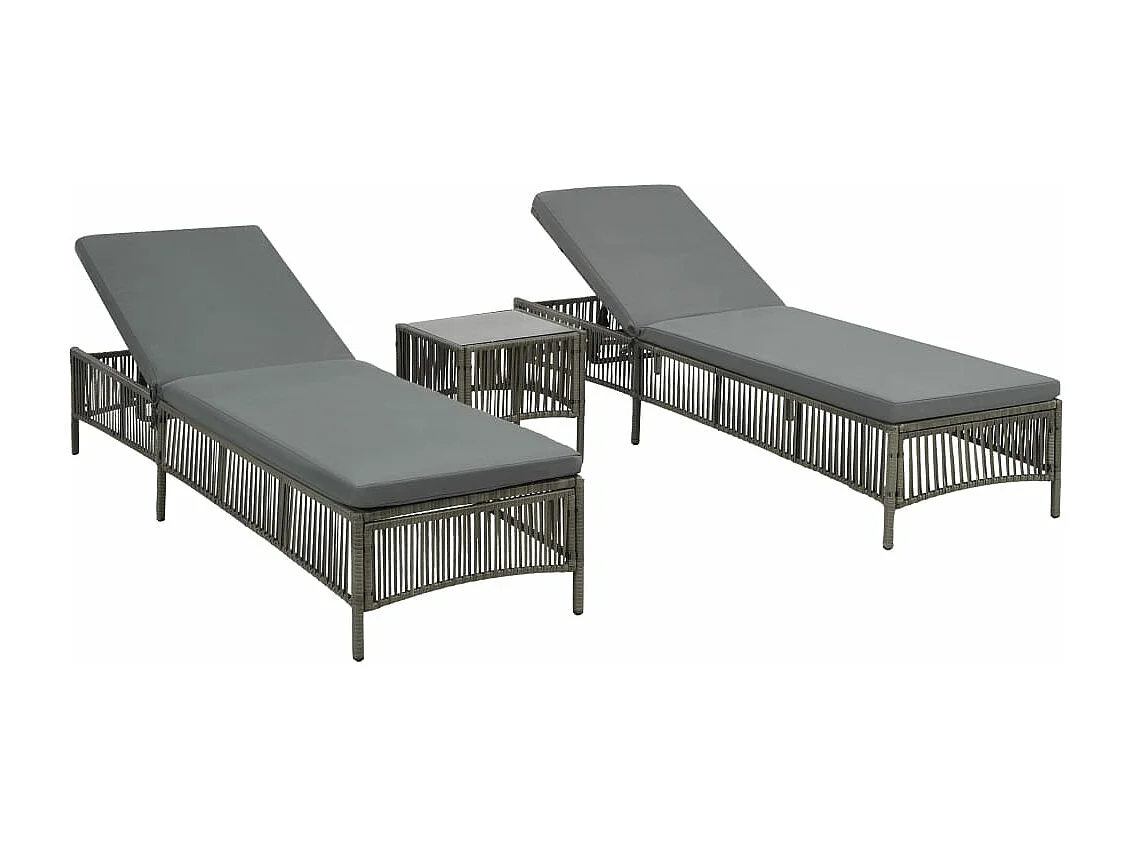 Ligbedden 2 st met tafel poly rattan grijs