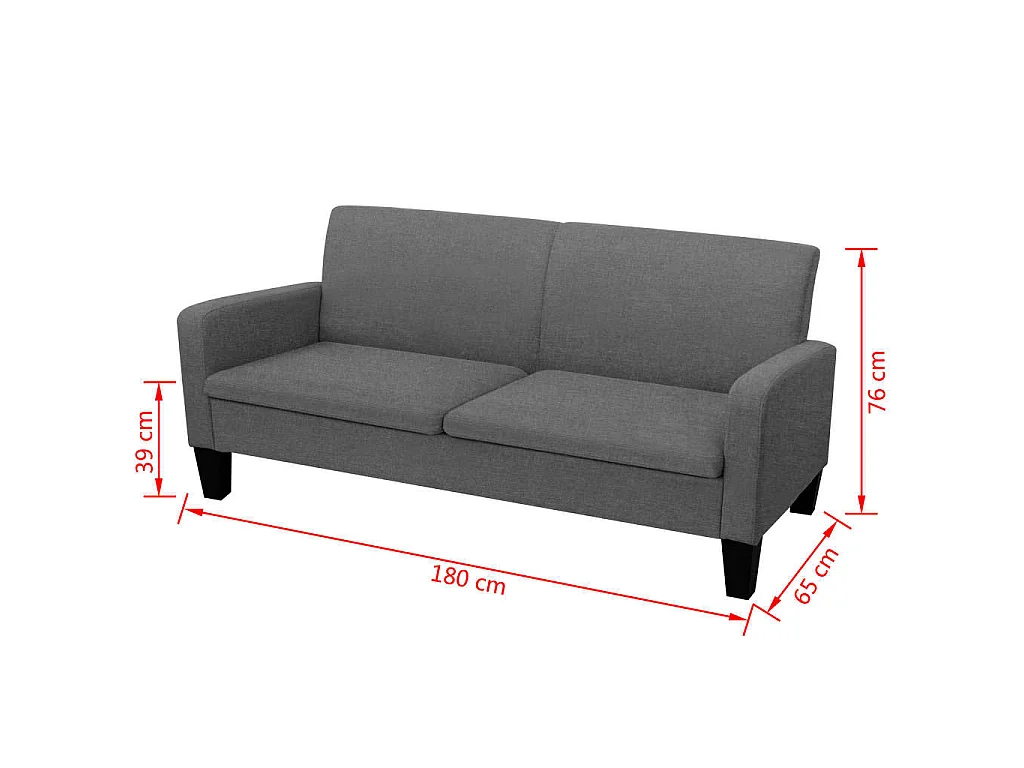 Divano a 3 Posti 180x65x76 cm Grigio Scuro