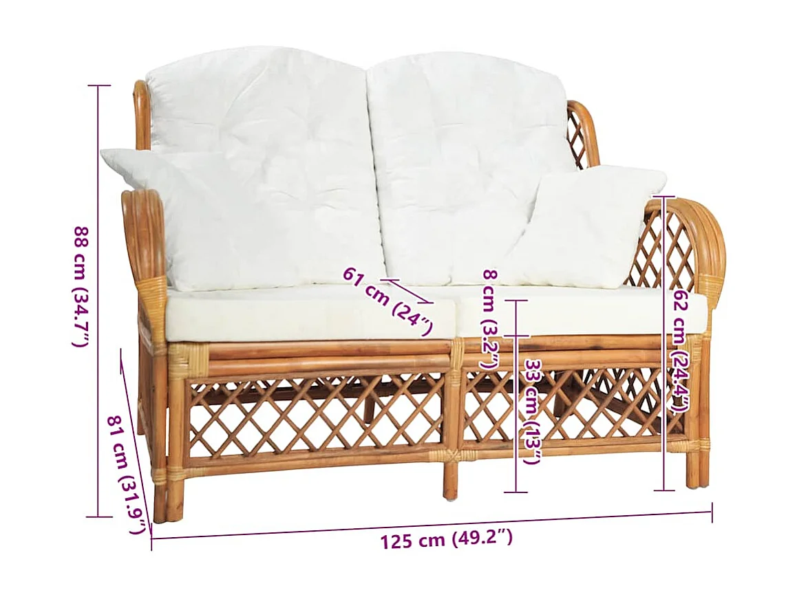 Canapé à 2 places Marron clair Rotin