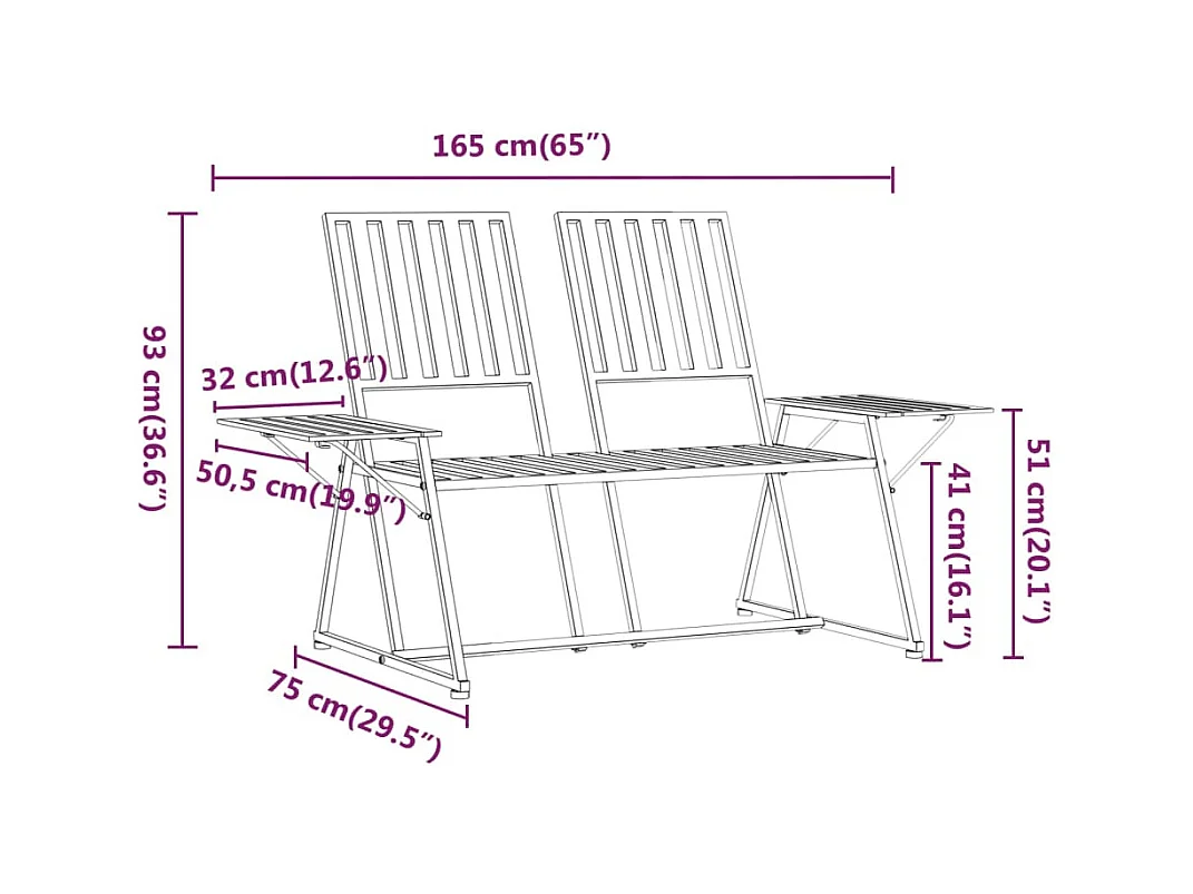 2-Sitzer-Gartenbank 165 cm Schwarz Stahl