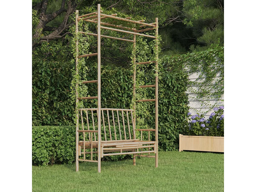 Banco de jardín con pérgola bambú 116 cm