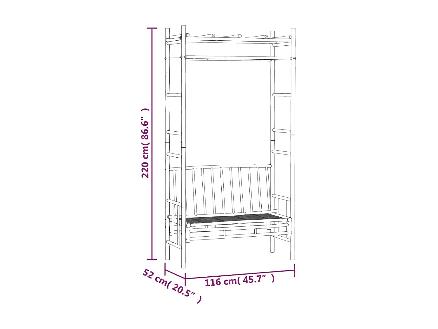 Banco de jardín con pérgola bambú 116 cm