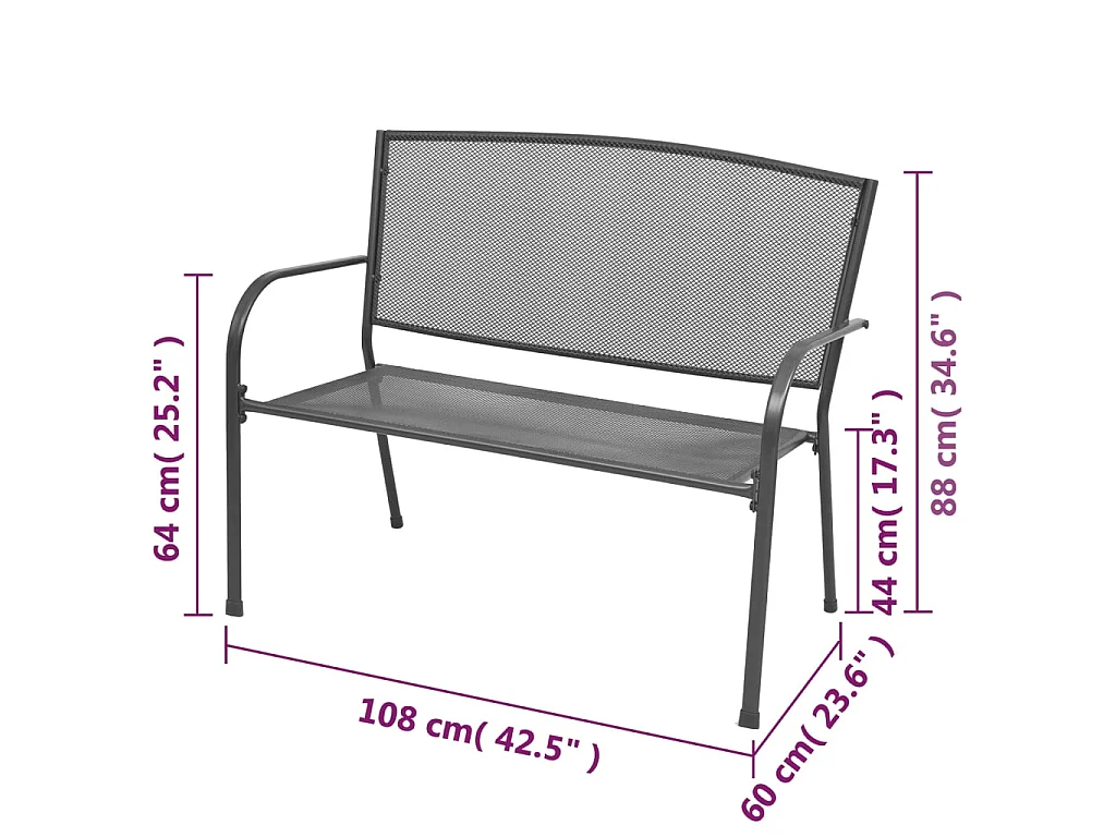 Tuinbank 108 cm staal en mesh antraciet