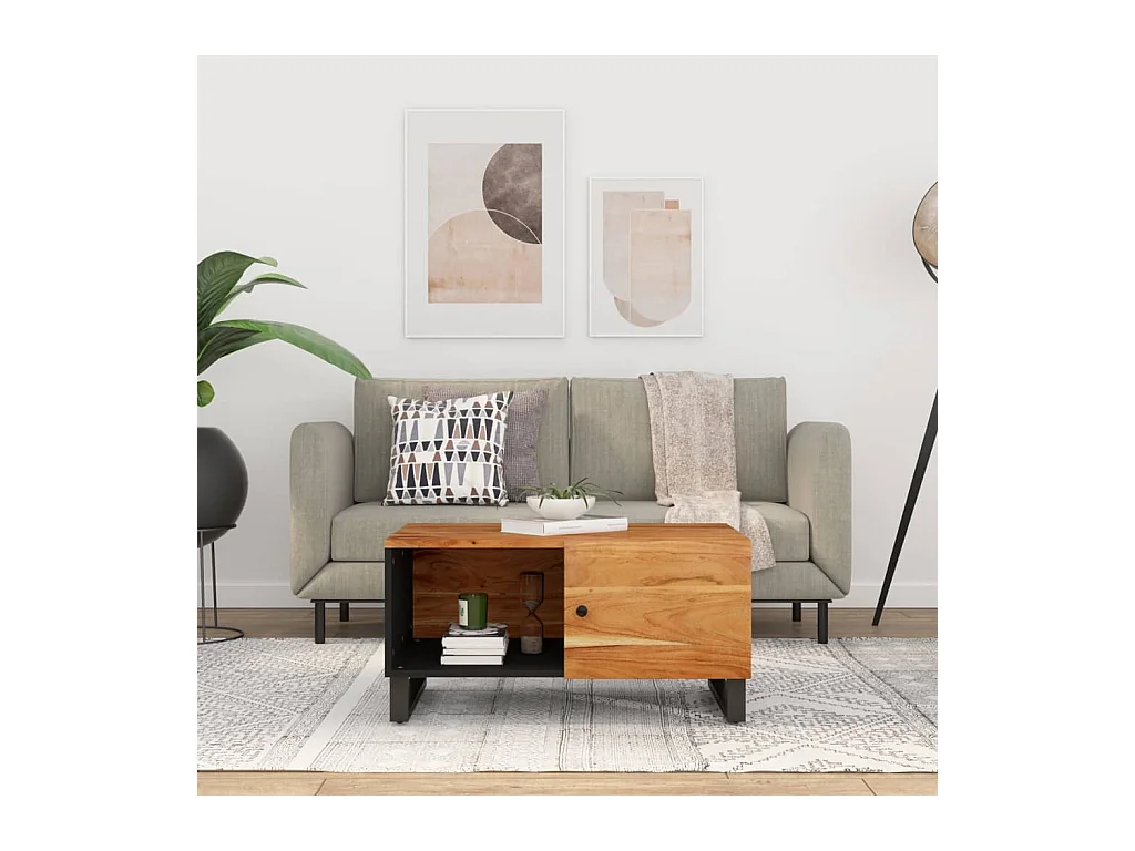 Mesa de centro madera maciza acacia y contrachapada 80x50x40 cm