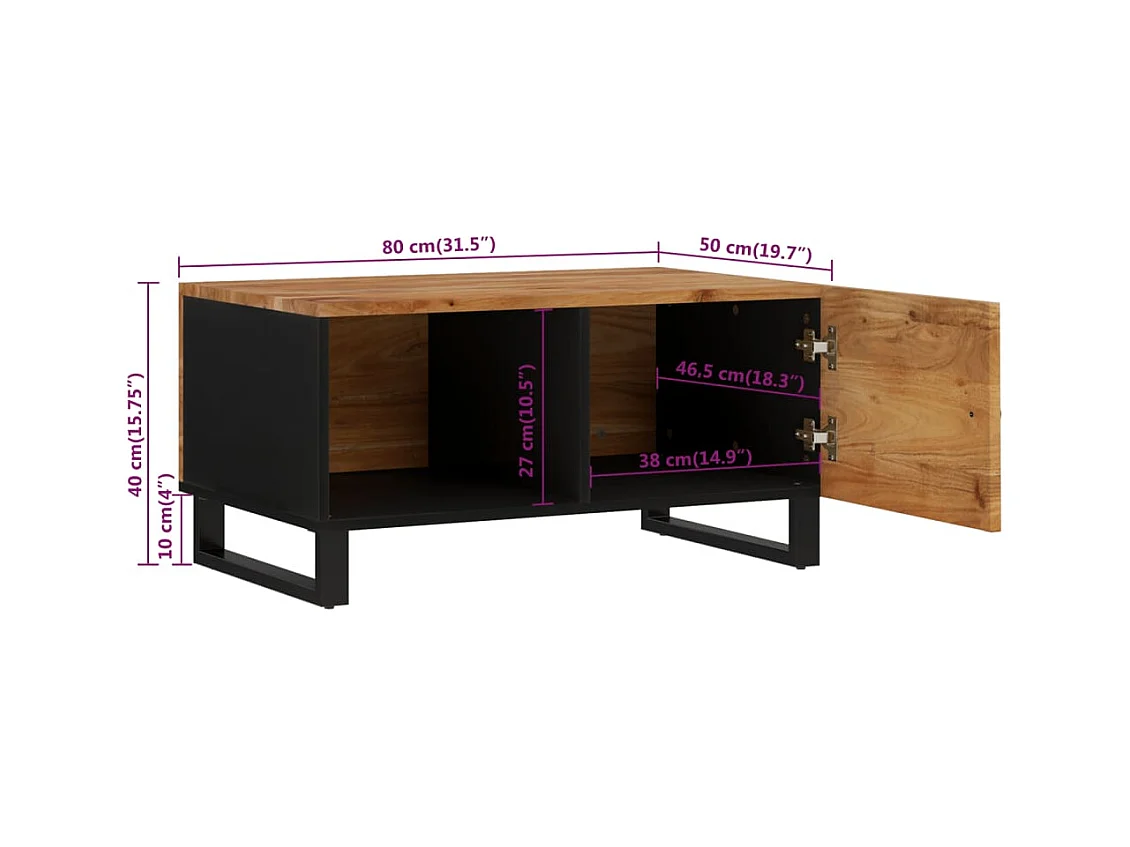 Mesa de centro madera maciza acacia y contrachapada 80x50x40 cm