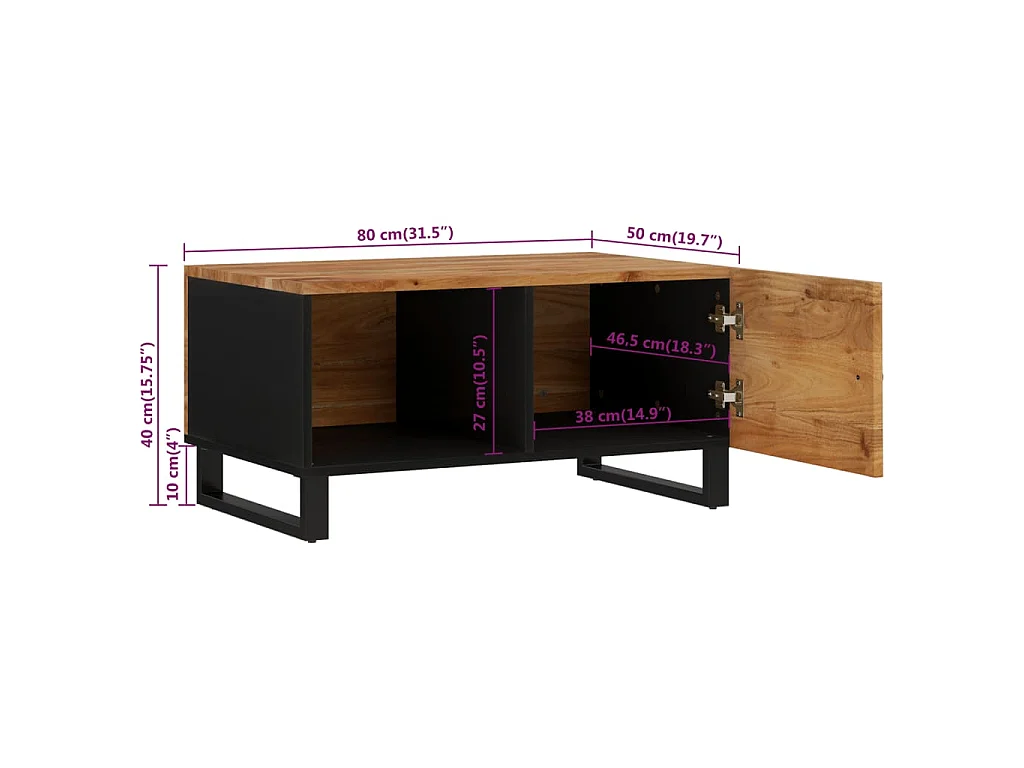 Mesa de centro 80x50x40 madeira de acácia maciça/deriv. madeira