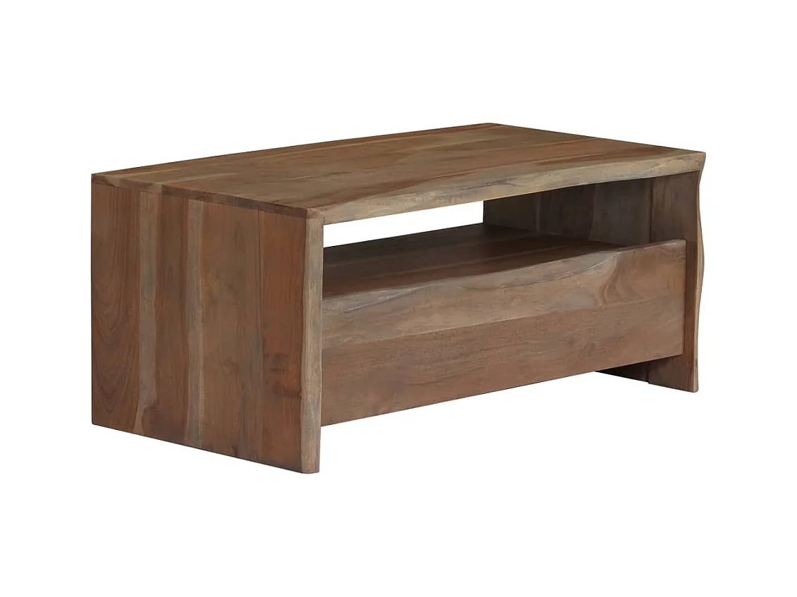 Table basse Acacia massif Bord assorti 90x50x40 cm Gris