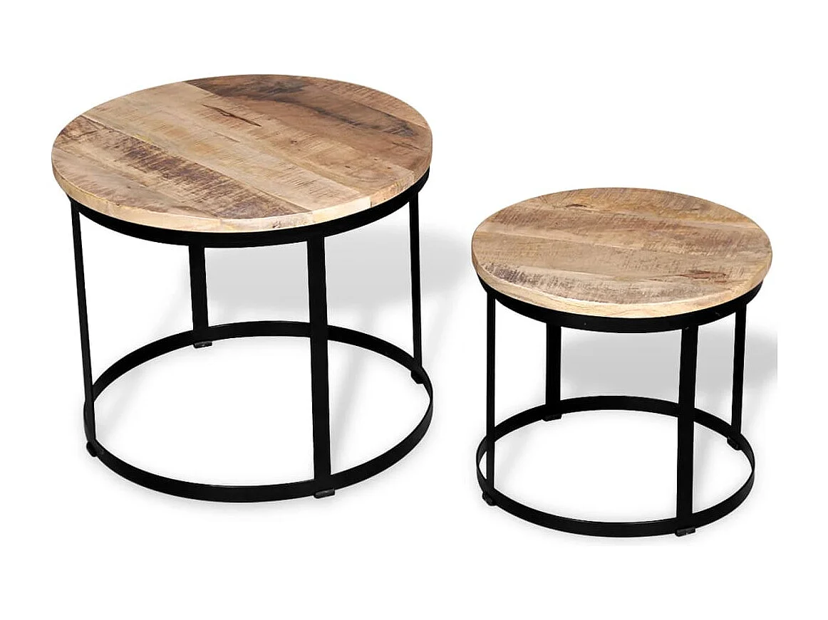 Table basse 2 pcs Bois de manguier brut Rond 40/50 cm