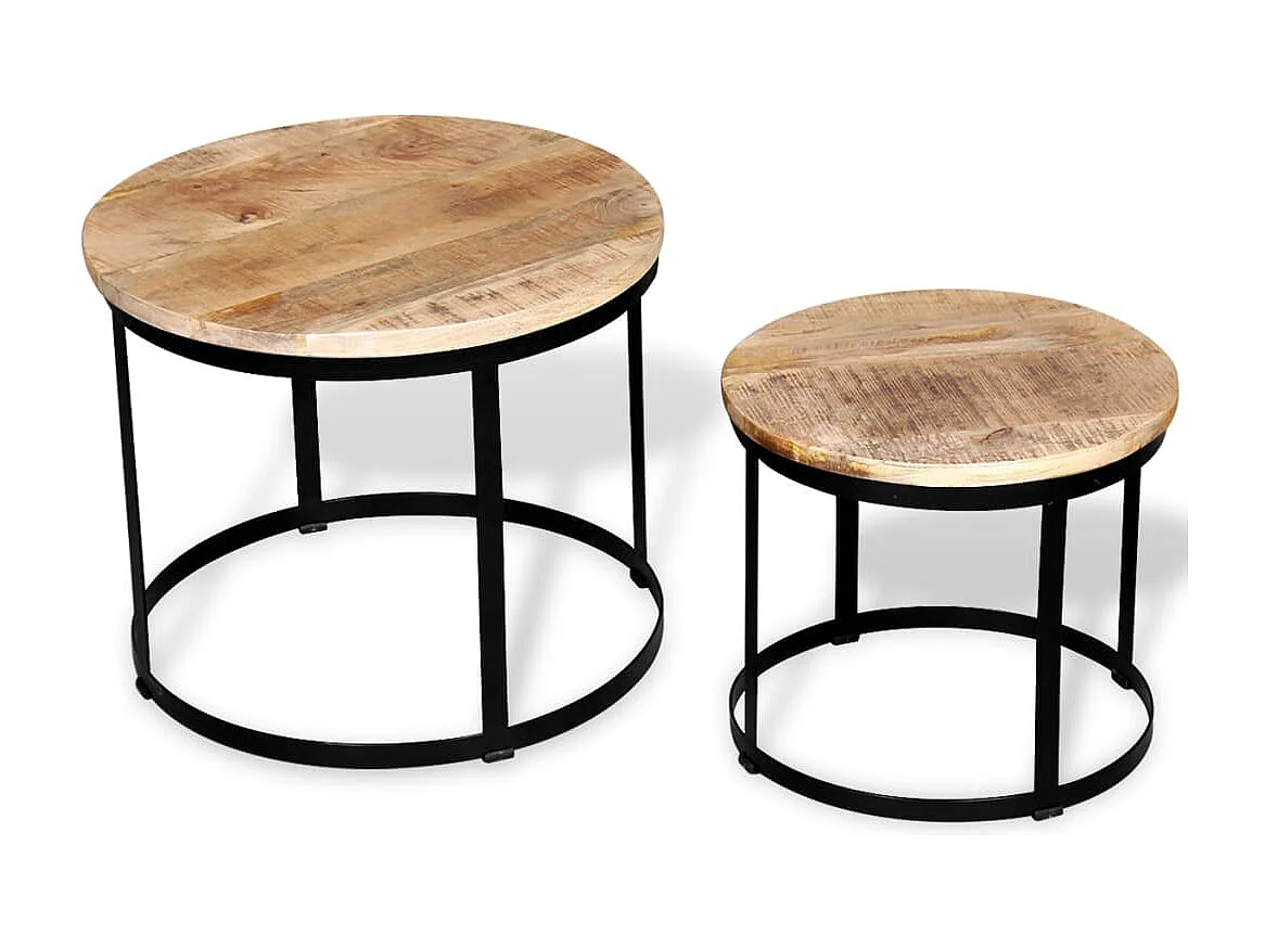 Table basse 2 pcs Bois de manguier brut Rond 40/50 cm