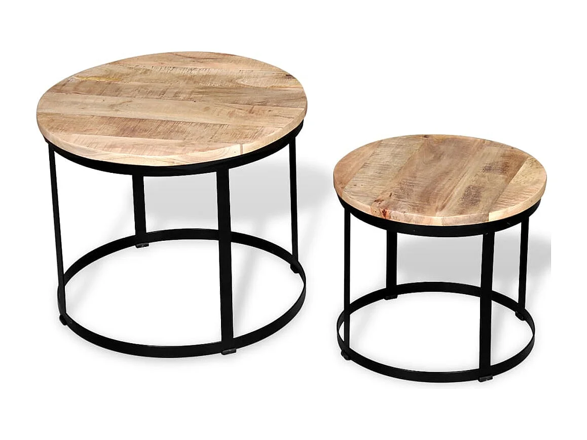 Table basse 2 pcs Bois de manguier brut Rond 40/50 cm