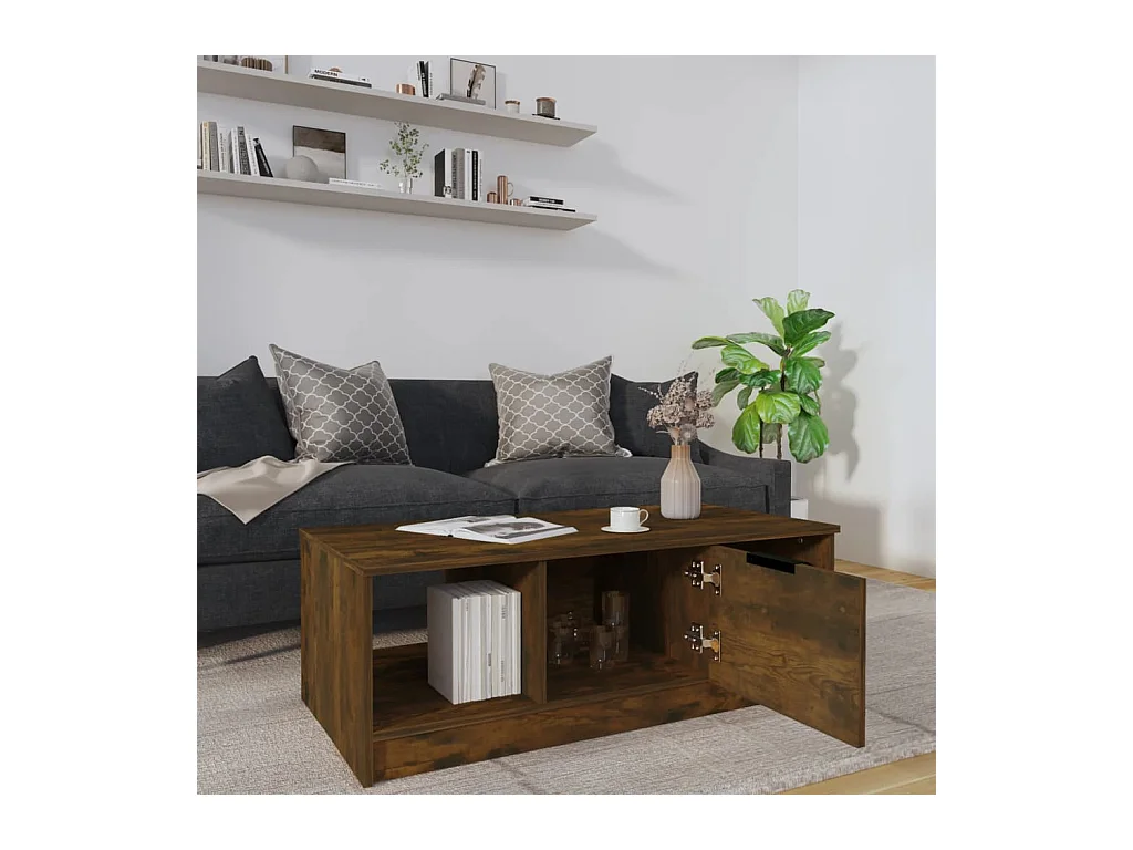 Table basse chêne fumé 102x50x36 cm bois d'ingénierie