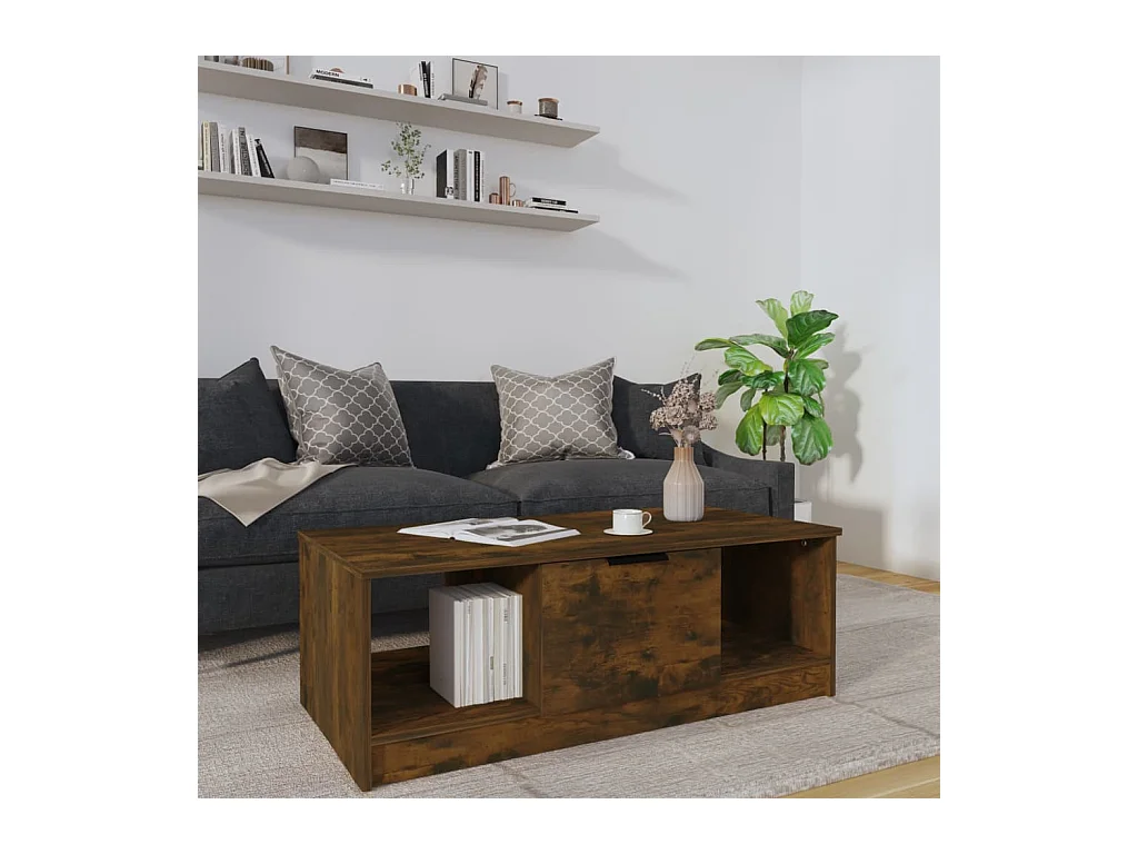 Table basse chêne fumé 102x50x36 cm bois d'ingénierie