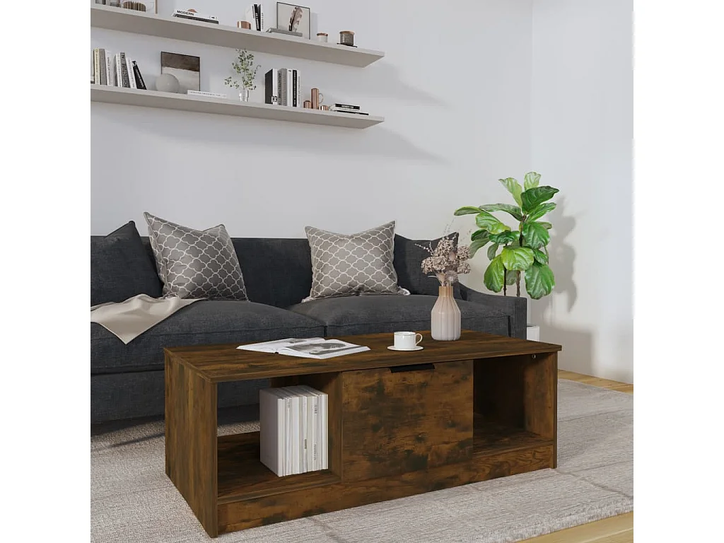 Salontafel 102x50x36 cm bewerkt hout gerookt eikenkleurig