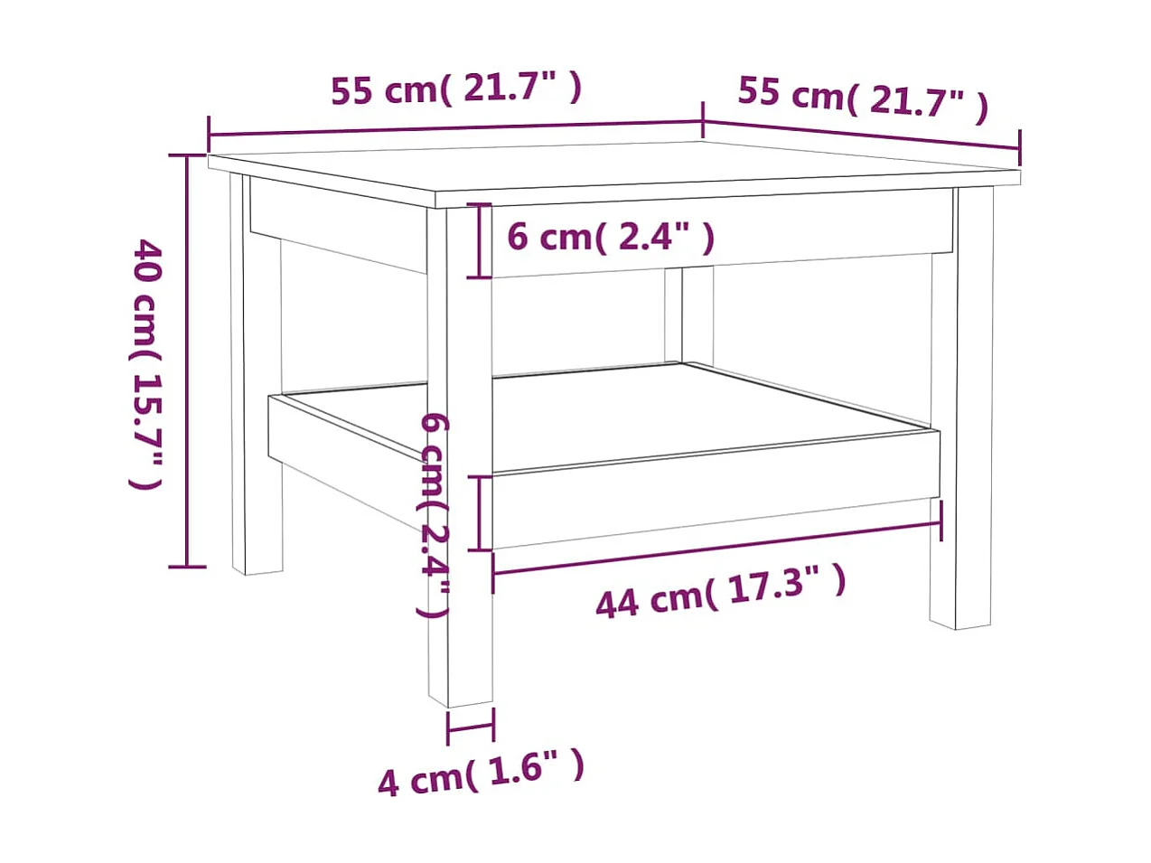 Mesa de centro 55x55x40 cm pinho maciço preto