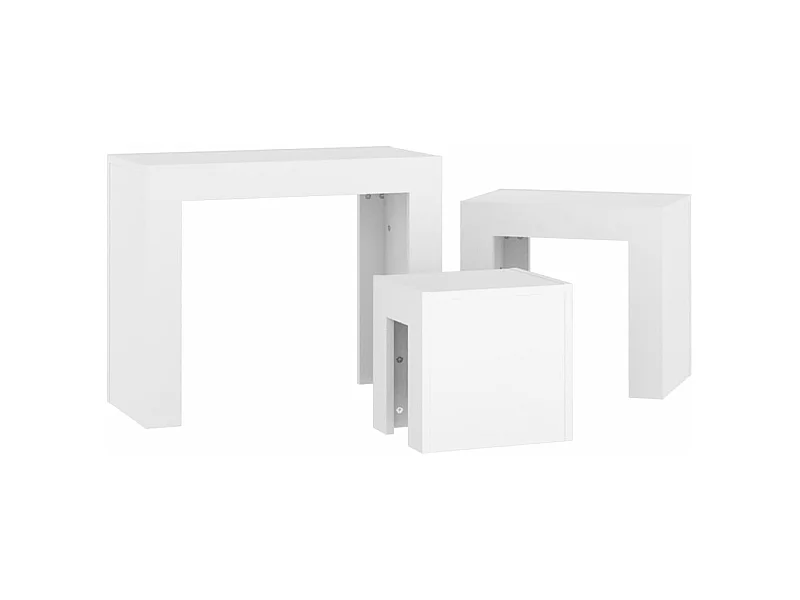 Mesas de centro apilables 3 piezas madera contrachapada blanco
