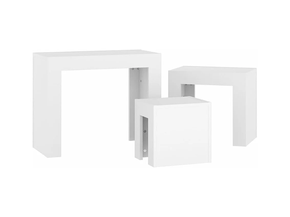 Mesas de centro de encastrar 3 pcs derivados de madeira branco