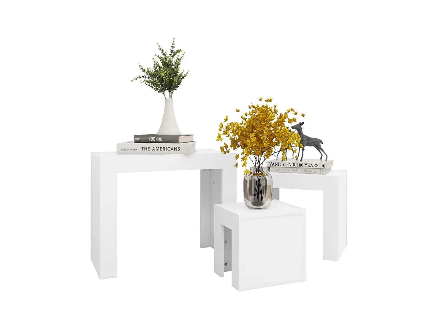 Mesas de centro de encastrar 3 pcs derivados de madeira branco