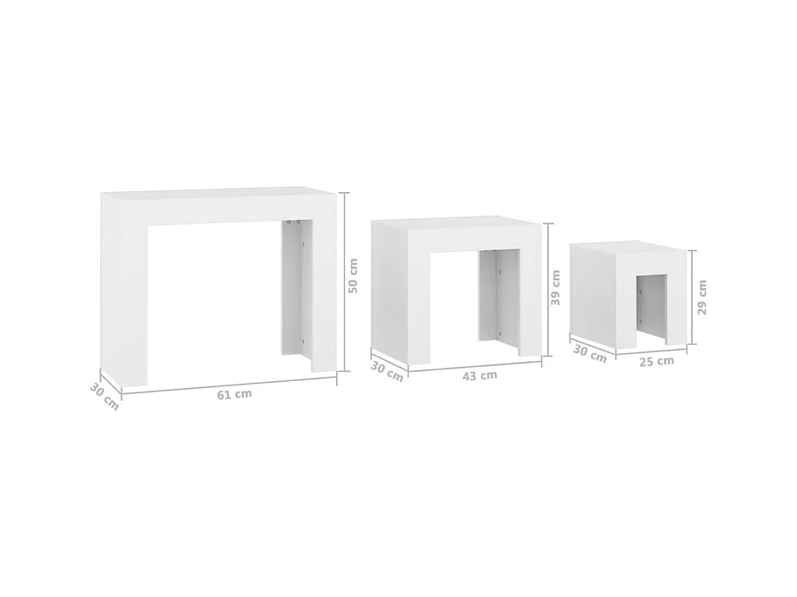 Mesas de centro de encastrar 3 pcs derivados de madeira branco