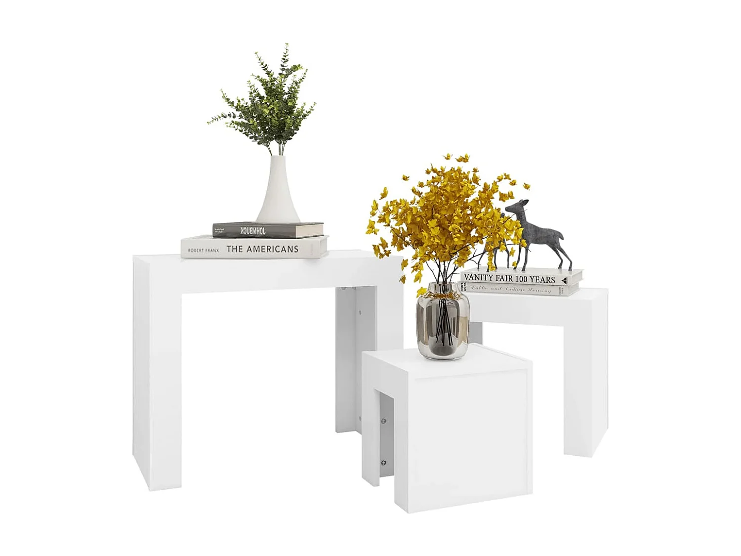 Tables basses gigognes 3 pcs Blanc Bois d’ingénierie