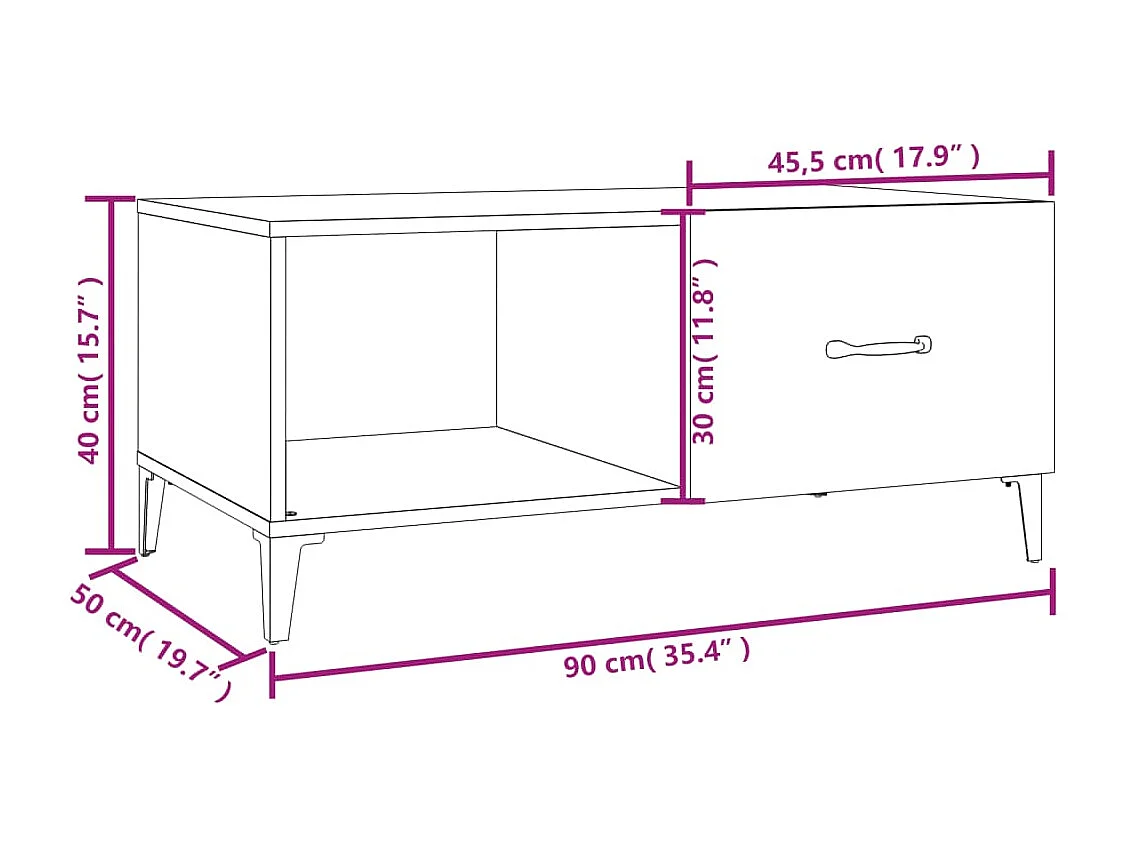 Table basse gris béton 90x50x40 cm bois d'ingénierie