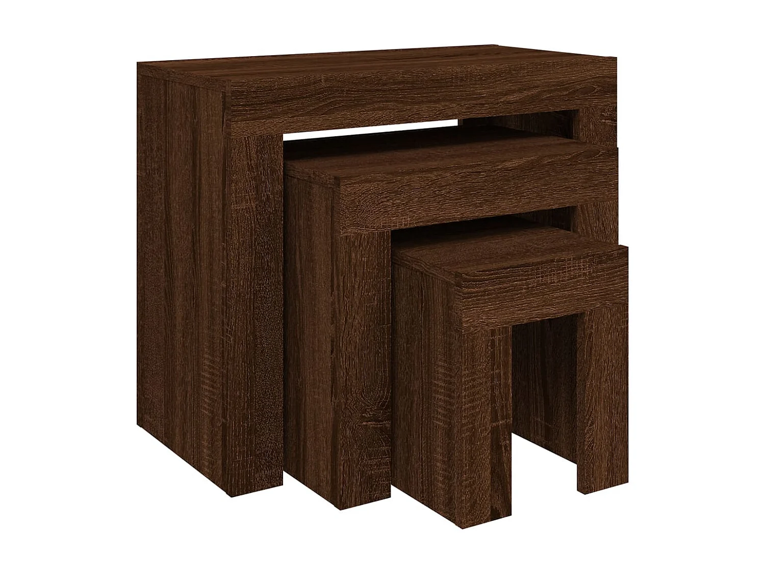 3-delige Tafeltjesset bewerkt hout bruin eikenkleur