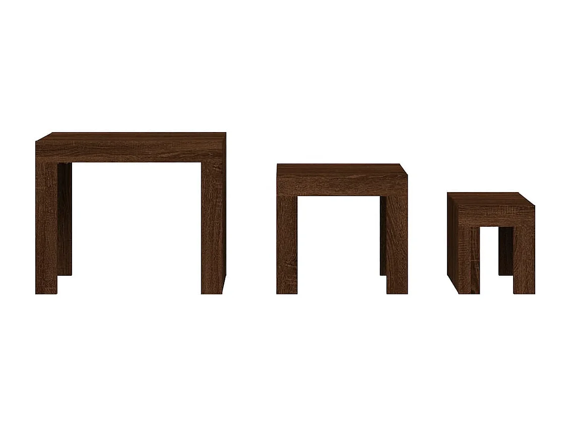 3-delige Tafeltjesset bewerkt hout bruin eikenkleur