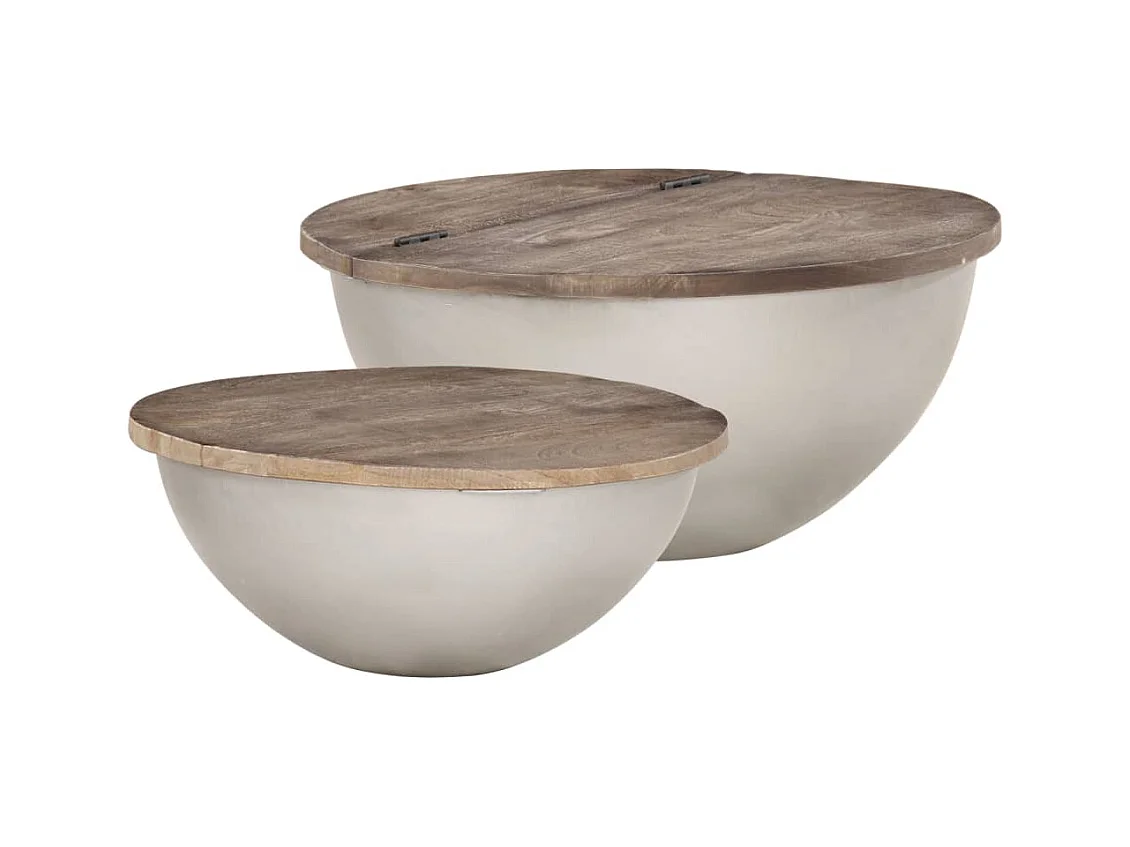 Ensemble de 2 tables basses Forme de bol Bois manguier massif