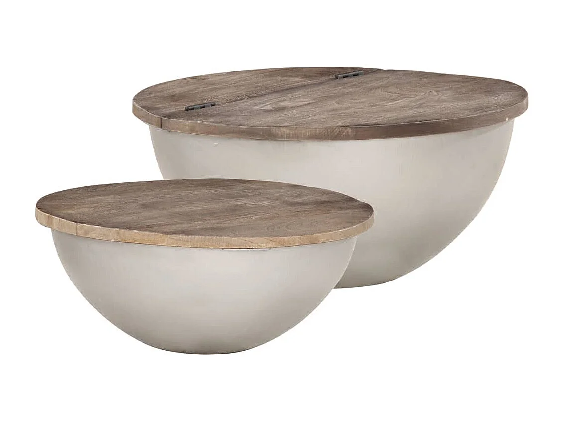 Ensemble de 2 tables basses Forme de bol Bois manguier massif