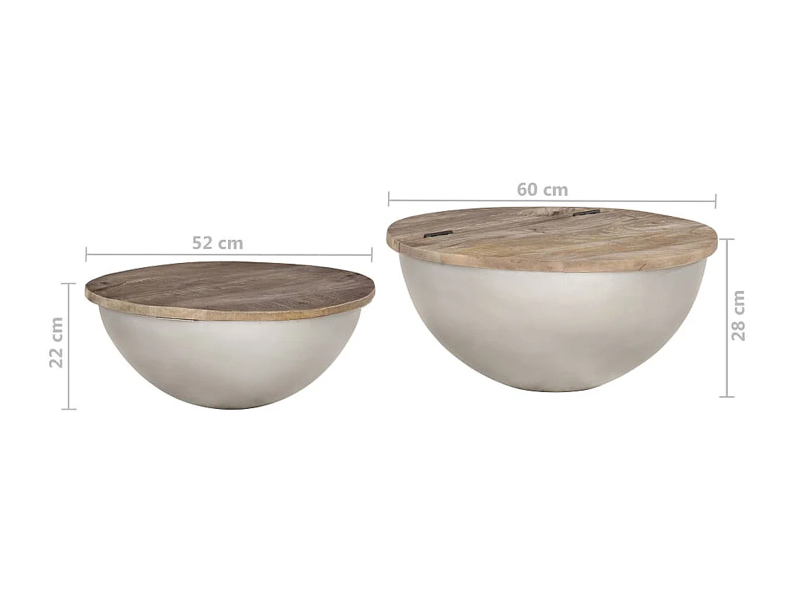 Ensemble de 2 tables basses Forme de bol Bois manguier massif