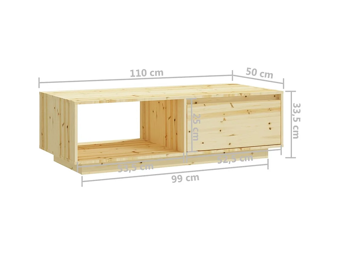 Mesa de centro de madera maciza de abeto 110x50x33,5 cm