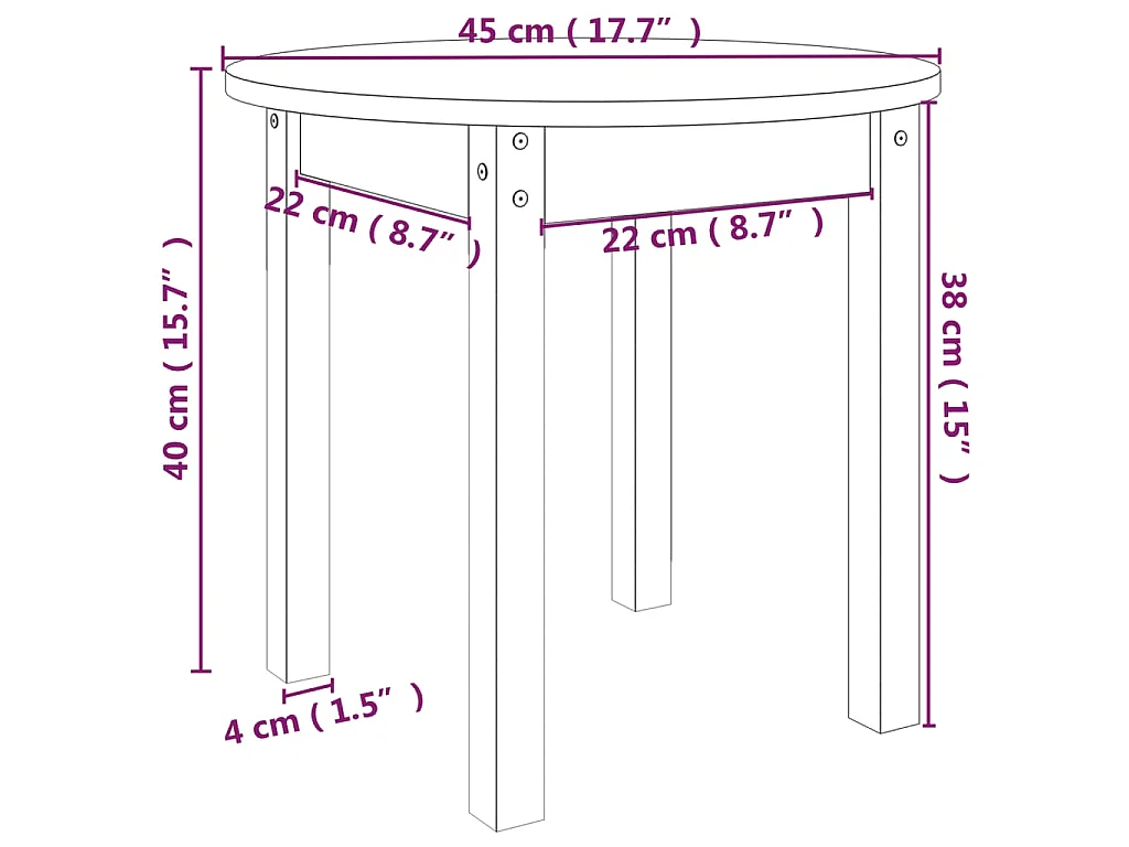 Table basse Gris Ø 45x40 cm Bois massif de pin