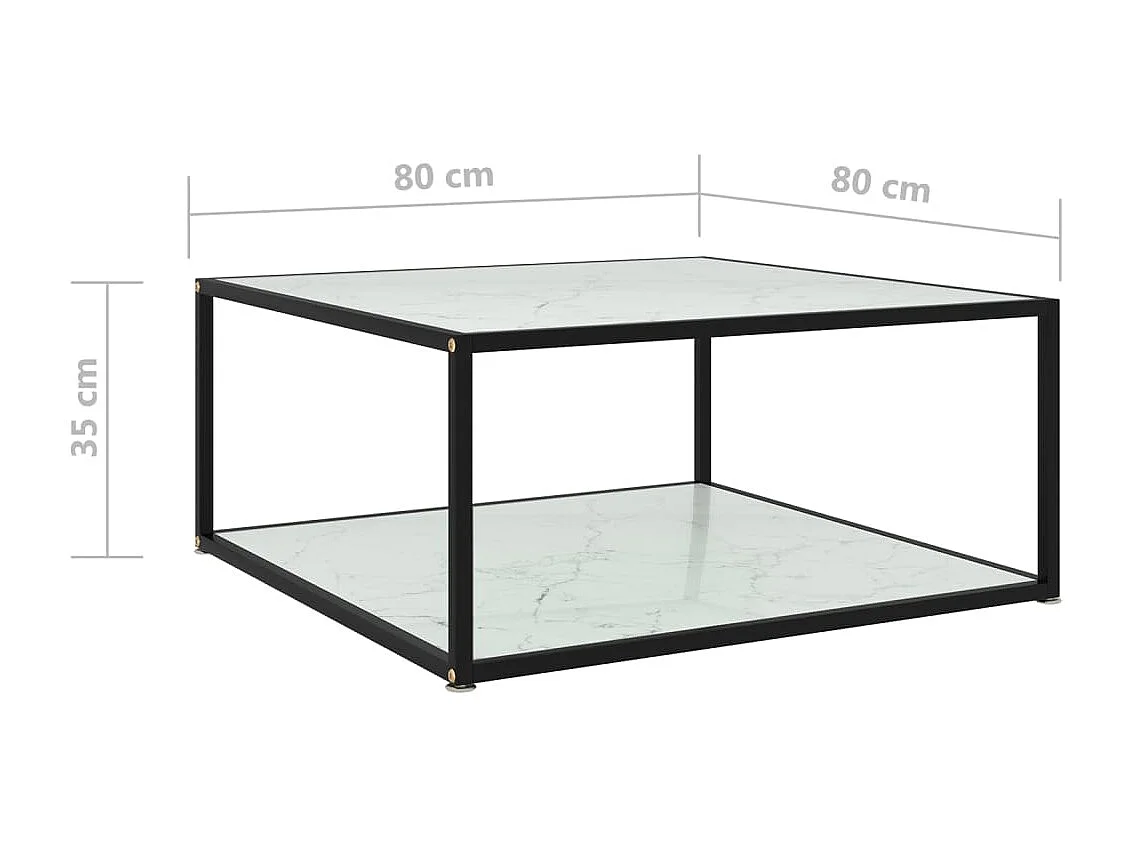 Salontafel 80x80x35 cm gehard glas wit