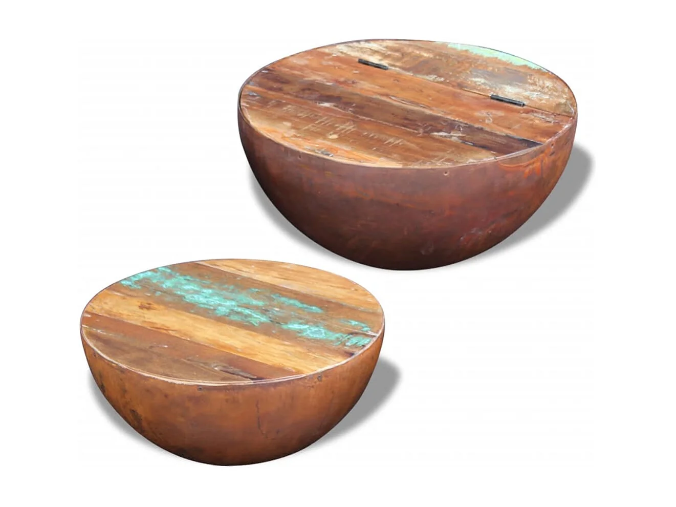2 pcs conjunto mesas centro formato tigela madeira reciclada