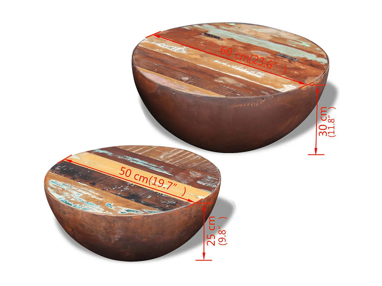 2 pcs conjunto mesas centro formato tigela madeira reciclada