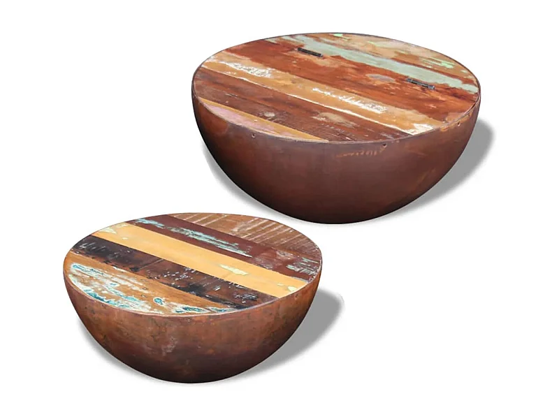 2 pcs conjunto mesas centro formato tigela madeira reciclada