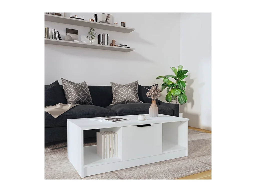 Table basse blanc 102x50x36 cm bois d'ingénierie