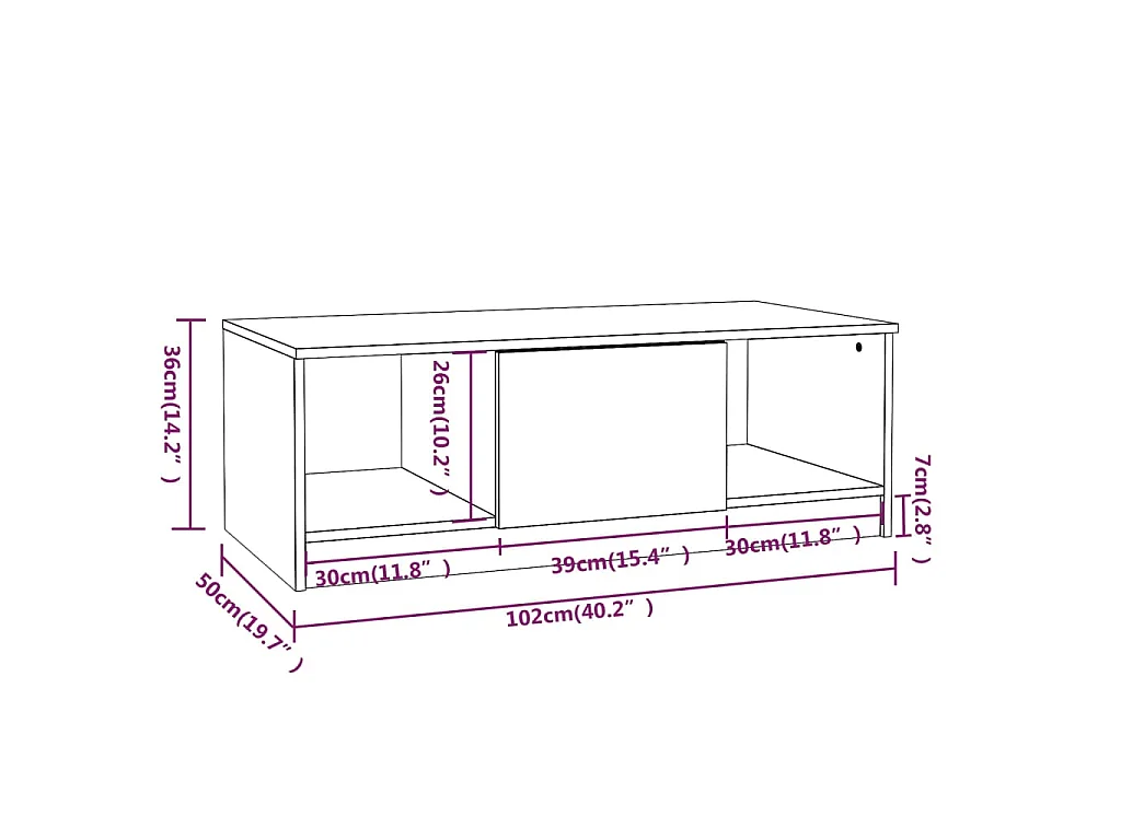 Salontafel 102x50x36 cm bewerkt hout wit