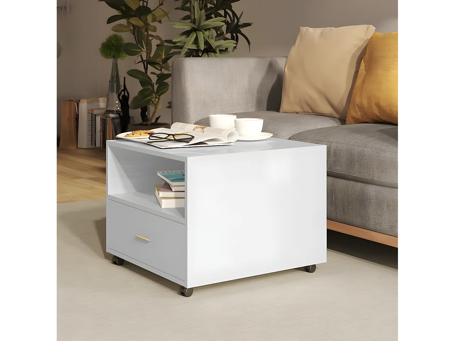 Table basse blanc brillant 55x55x40 cm bois d'ingénierie