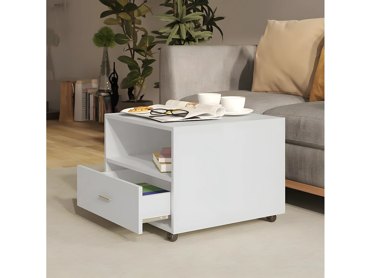 Table basse blanc brillant 55x55x40 cm bois d'ingénierie