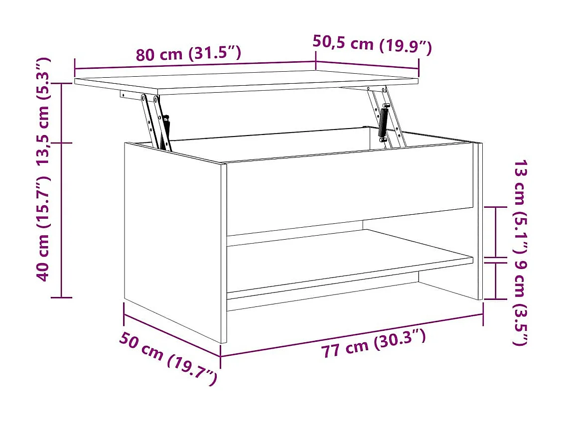 Salontafel 80x50x40 cm bewerkt hout wit