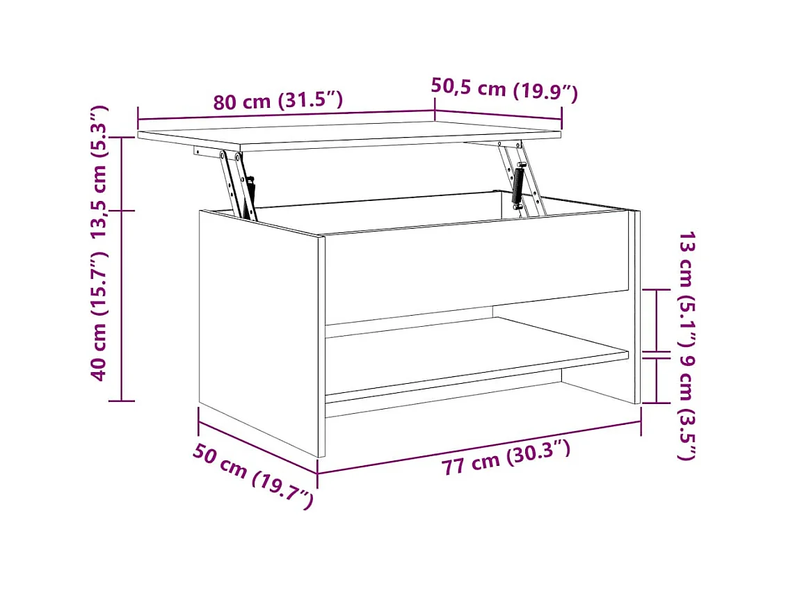 Salontafel 80x50x40 cm bewerkt hout wit