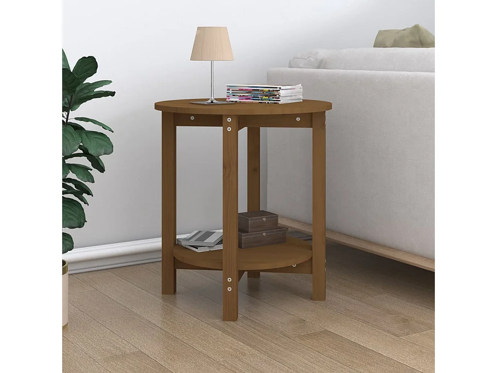 Mesa de centro de madera maciza de pino marrón miel Ø55x60 cm