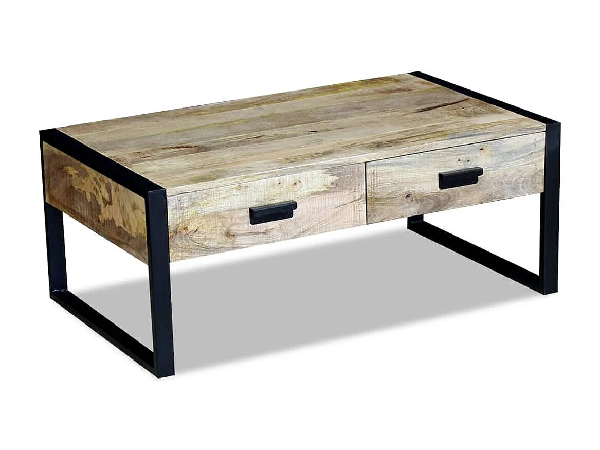 Mesa centro 2 gavetas madeira de manga sólida 100x60x40 cm